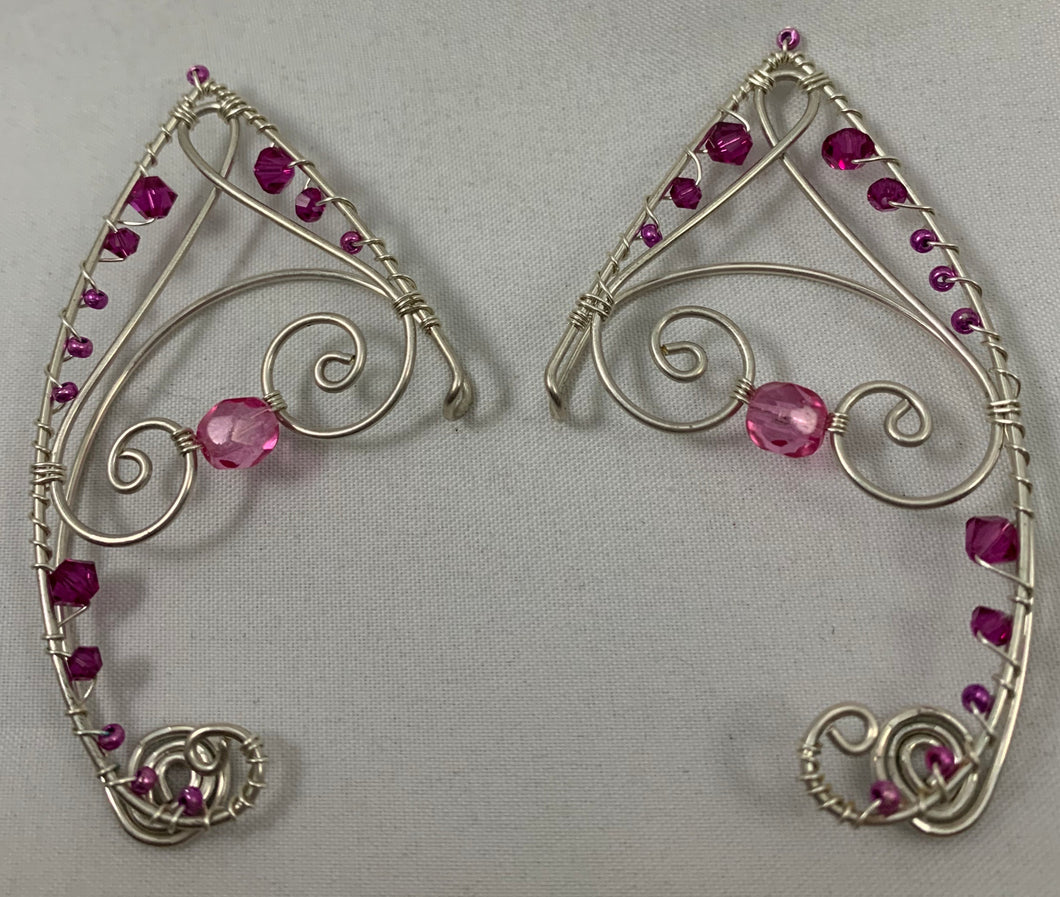 Elf ears, small, two toned pink crystals