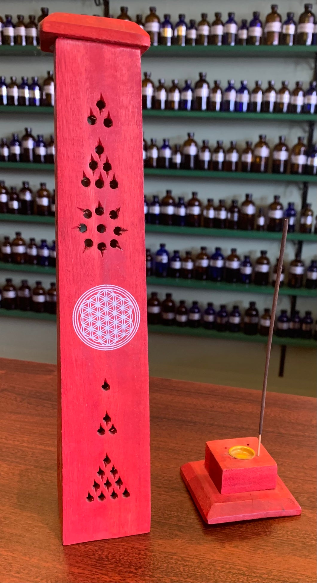Red tower incense burner